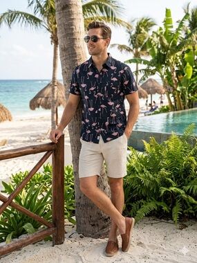 Sovereign Code Men’s Flamingo Shirt M Black Pink Short Sleeve Cotton Button Down